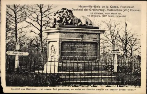 Ak Habonville Saint Ail Meurthe et Moselle, Denkmal der Großherzogl. Hessischen 25. Division