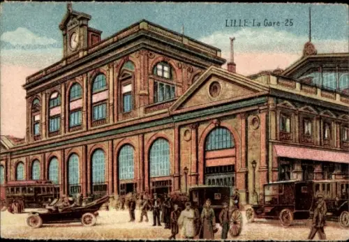 Ak Lille Nord, Bahnhof, Autos, Menschen