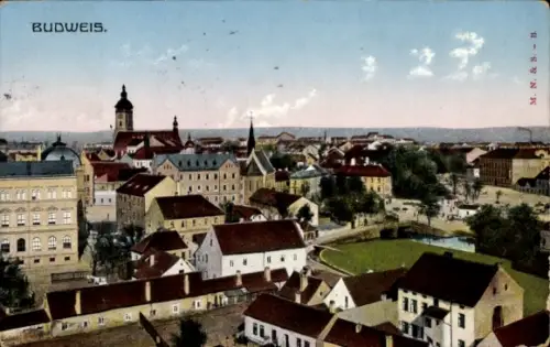 Ak České Budějovice Budweis Südböhmen, Stadtansicht von  Häuser, Kirchturm, 