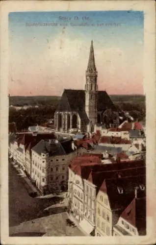 Ak Steyr in Oberösterreich, Stadtpfarrkirche, Rathaustuin,  O. Oe.