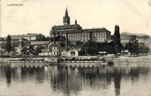 Ak Litoměřice Leitmeritz Region Aussig, Gesamtansicht, Dampfer