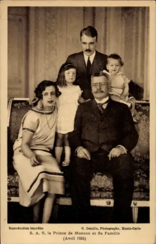 Ak Fürst Louis II. von Monaco und seine Familie, April 1924