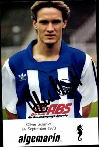 Autogrammkarte Fußballer Oliver Schmidt, Hertha BSC, Autogramm, Duschbad Reklame