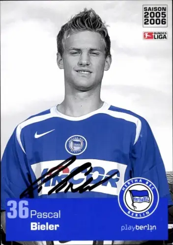 Autogrammkarte Fußballer Pascal Bieler, Hertha BSC, Autogramm