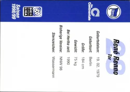 Autogrammkarte Fußballer René Renno, Hertha BSC, Autogramm