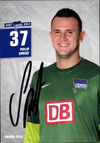 Autogrammkarte Fußballer Philip Sprint, Hertha BSC, Autogramm