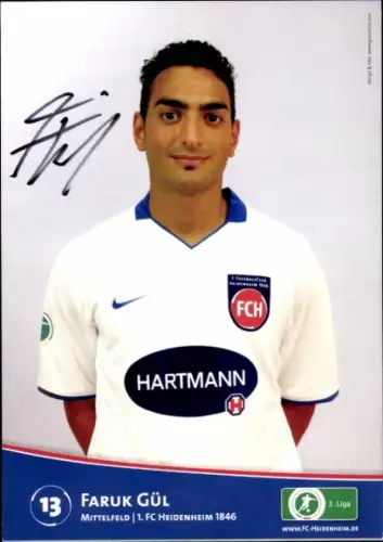 Autogrammkarte Fußballer Faruk Gül, 1. FC Heidenheim 1846, Autogramm
