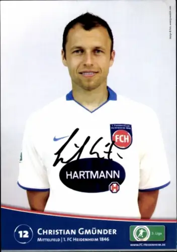Autogrammkarte Fußballer Christian Gmünder, 1. FC Heidenheim 1846, Autogramm