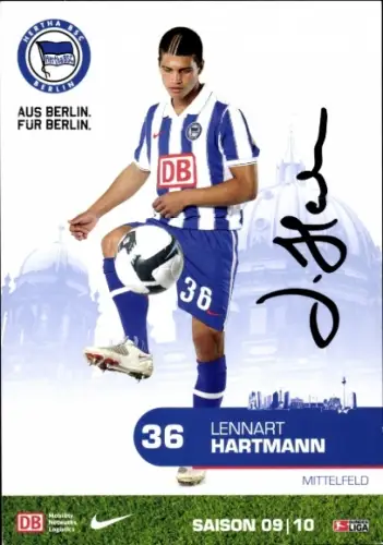 Autogrammkarte Fußballer Lennart Hartmann, Hertha BSC, Autogramm