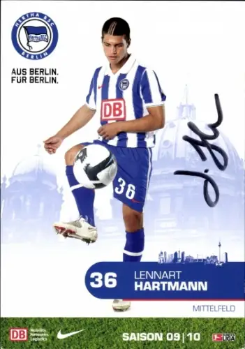 Autogrammkarte Fußballer Lennart Hartmann, Hertha BSC, Autogramm