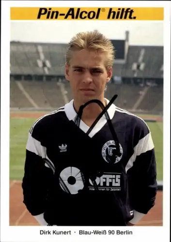 Autogrammkarte Fußballer Dirk Kunert, Blau Weiß 90 Berlin, Autogramm