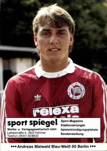 Autogrammkarte Fußballer Andreas Maiwald, Blau Weiß 90 Berlin, Autogramm
