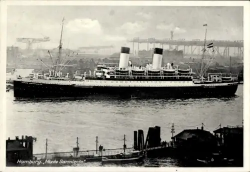Ak HSDG Dampfer Monte Sarmiento, im Hamburger Hafen