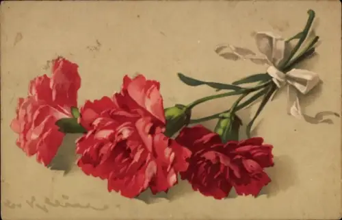 Künstler Litho Klein, Catharina, Rote Nelken, Blumen, Meissner & Buch 1961