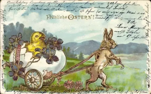 Ak Glückwunsch Ostern, Küken, Osterei, Hase