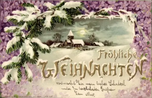 Ak Frohe Weihnachten, Dorfidyll