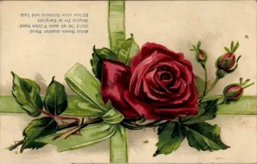 Präge Ak Roter Rosen dunkler Mund, Blüte, Knospen