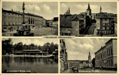 Ak Prudnik Neustadt Oberschlesien, Ring, Strandbad Wildgrund, Hindenburgstraße, Niedertor