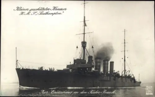 Ak Britisches Kriegsschiff, HMS Southampton, Kleiner geschützter Kreuzer, Royal Navy