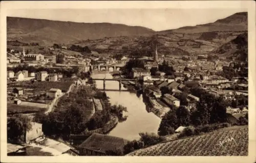 Ak Limoux Aude, Landschaft mit Fluss, Brücke, Häusern, Hügeln, Limoux