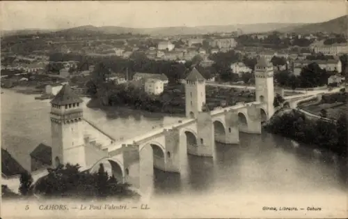 Ak Cahors Lot, Le Pont Valentré, Fluss, Brücke, Landschaft, Stadtansicht