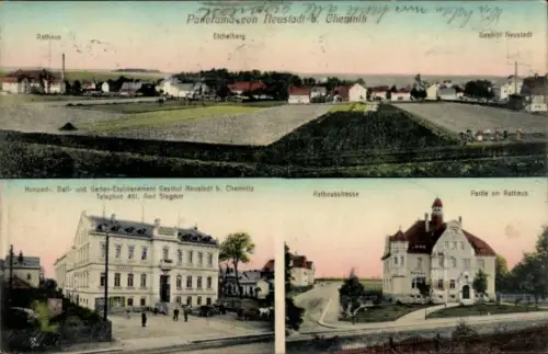 Ak Neustadt bei Chemnitz?, Rathaus, Eichelberg, Gasthof Neustadt, Rathausstraße