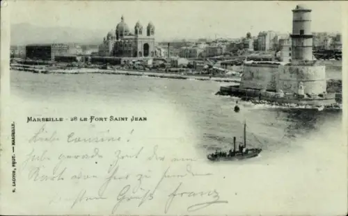 Ak Marseille Bouches du Rhône,  Fort Saint Jean, Hafenansicht, Boot, 