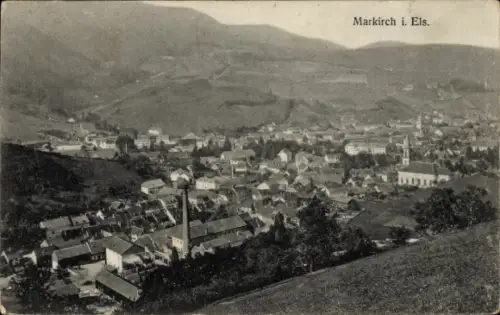 Ak Sainte Marie aux Mines Markirch Elsass Haut Rhin, Landschaftsaufnahme,  Hügel, Häuser, Kirche,