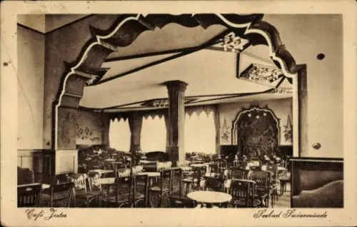 Ak Świnoujście Swinemünde Pommern, Café Jester, Seebad  Innenansicht, Stühle und Tische