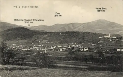 Ak Weiz Steiermark , Weiz gegen Norden, Höhenluftkurort Elbisberg, Zetz, Hohe Zetz