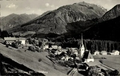 Ak Wald im Pinzgau in Salzburg, Berglandschaft, Kirche, Häuser, Wald,  aus Salzburg