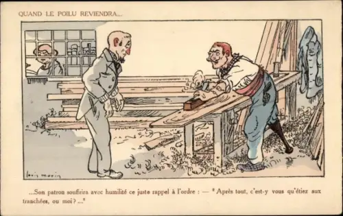 Künstler Ak Morin, L., Werkstatt, Tischler, Werkzeuge, Nobler Mann