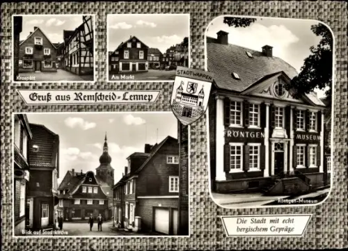 Wappen Ak Lennep Remscheid im Bergischen Land, Röntgen Museum, Stadtkirche, Kraspett, Markt