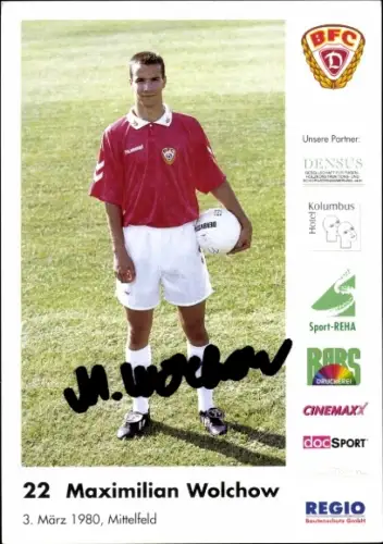 Autogrammkarte Fußballer Maximilian Wolchow, BFC Dresden, Autogramm