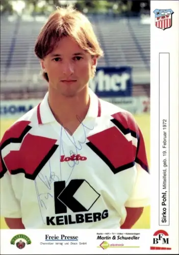 Autogrammkarte Fußballer Sirko Pohl, FSV Zwickau, Autogramm