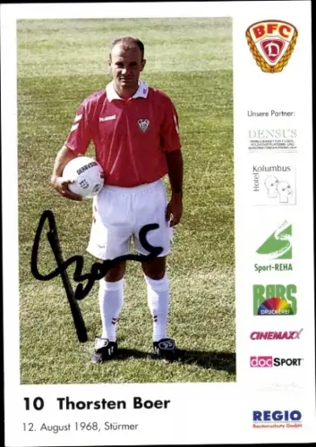 Autogrammkarte Fußballer Thorsten Boer, BFC Dresden, Autogramm