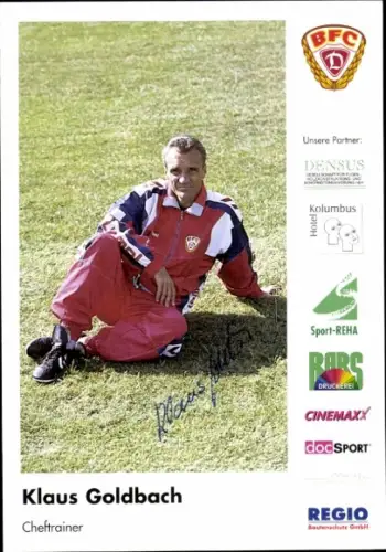 Autogrammkarte Cheftrainer Klaus Goldbach, BFC Dresden, Autogramm