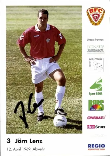 Autogrammkarte Fußballer Jörn Lenz, BFC Dresden, Autogramm