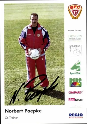 Autogrammkarte Co Trainer Norbert Paepke, BFC Dresden, Autogramm