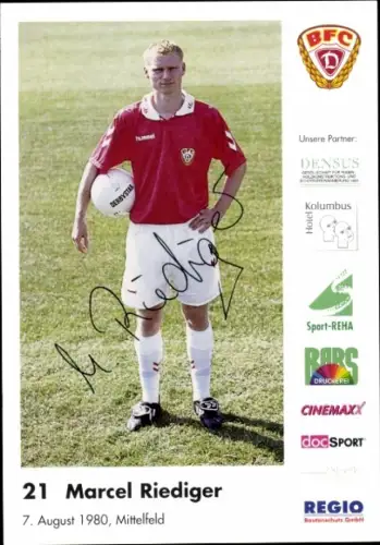Autogrammkarte Fußballer Marcel Riediger, BFC Dresden, Autogramm
