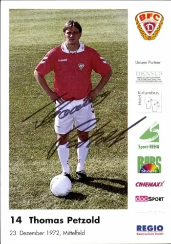 Autogrammkarte Fußballer Thomas Petzold, BFC Dresden, Autogramm