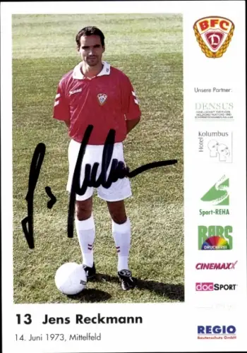 Autogrammkarte Fußballer Jens Reckmann, BFC Dresden, Autogramm