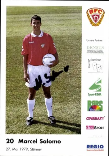 Autogrammkarte Fußballer Marcel Salomo, BFC Dynamo Berlin, Autogramm