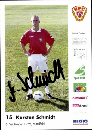 Autogrammkarte Fußballer Karsten Schmidt, BFC Dresden, Autogramm