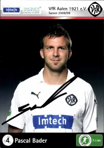 Autogrammkarte Fußballer Pascal Bader, VfR Aalen, Autogramm