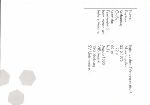 Autogrammkarte Fußballer Jochen Ruta, VfB Stuttgart