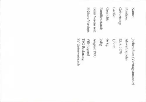 Autogrammkarte Fußballer Jochen Ruta, VfB Stuttgart