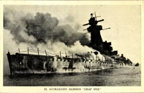 Ak Deutsches Kriegsschiff Graf Spee, Brand