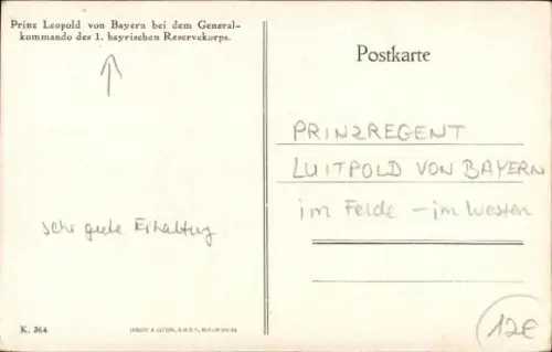 Ak Prinz Leopold von Bayern, Generalkommando des 1. bayr. Res. Korps