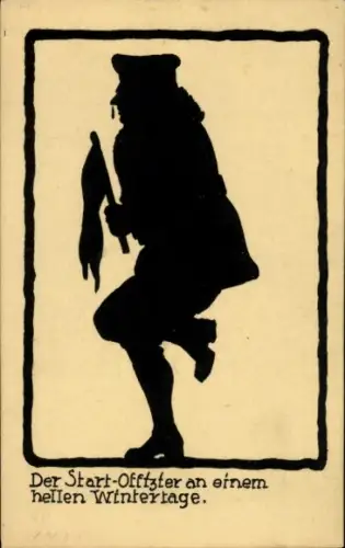 Scherenschnitt Ak Start-Offizier an einem Wintertag, Flugplatz Döberitz